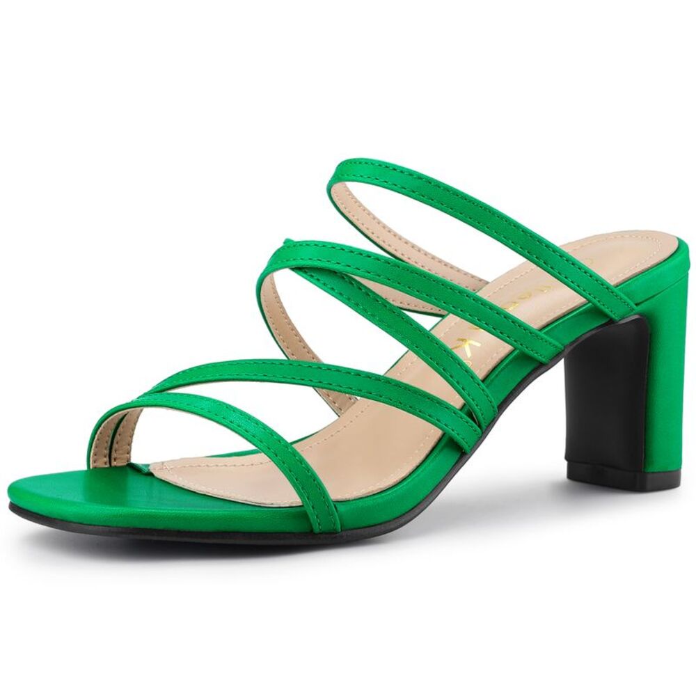 Slip-On Crisscross Strap Block Heels Green Sandals